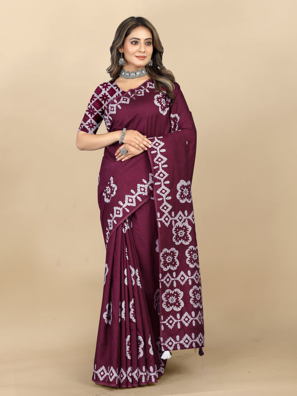 Vedant Vastram Designer Digital Print Batik Saree - Purple - Distacart