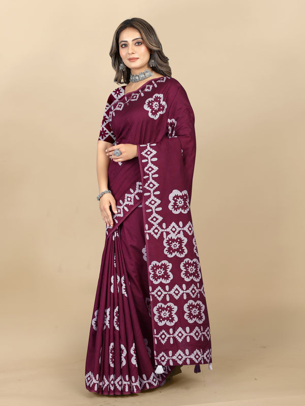 Vedant Vastram Designer Digital Print Batik Saree - Purple - Distacart