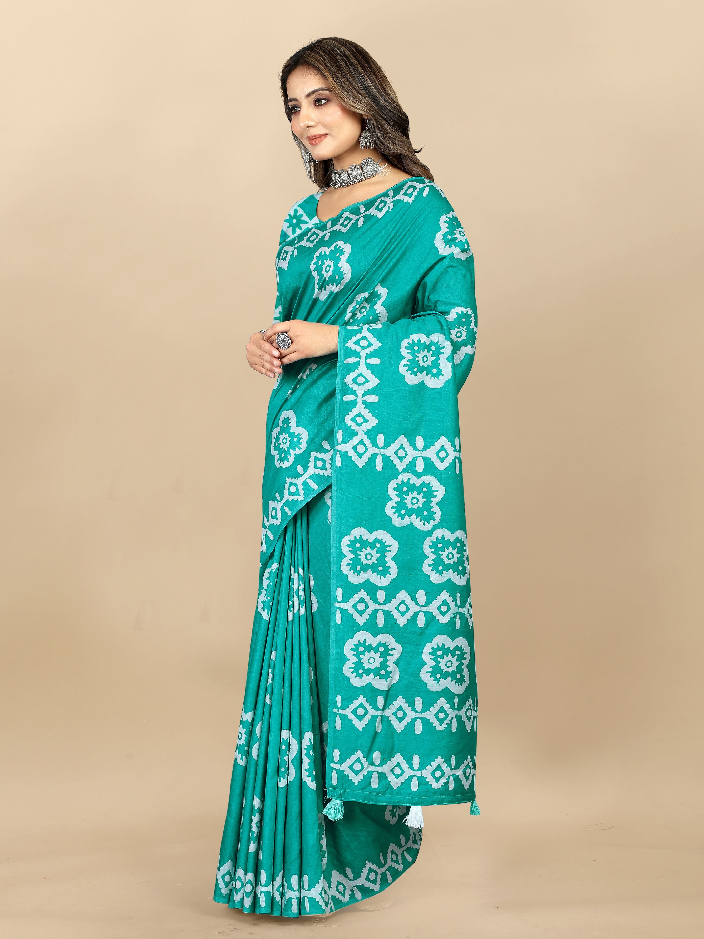 Vedant Vastram Designer Digital Print Batik Saree - Rama - Distacart