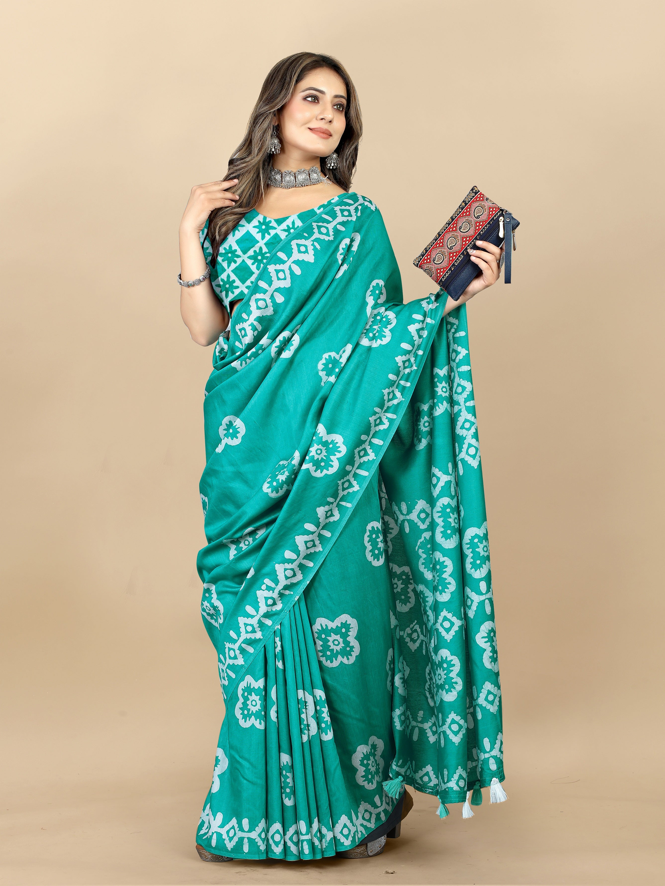 Vedant Vastram Designer Digital Print Batik Saree - Rama - Distacart