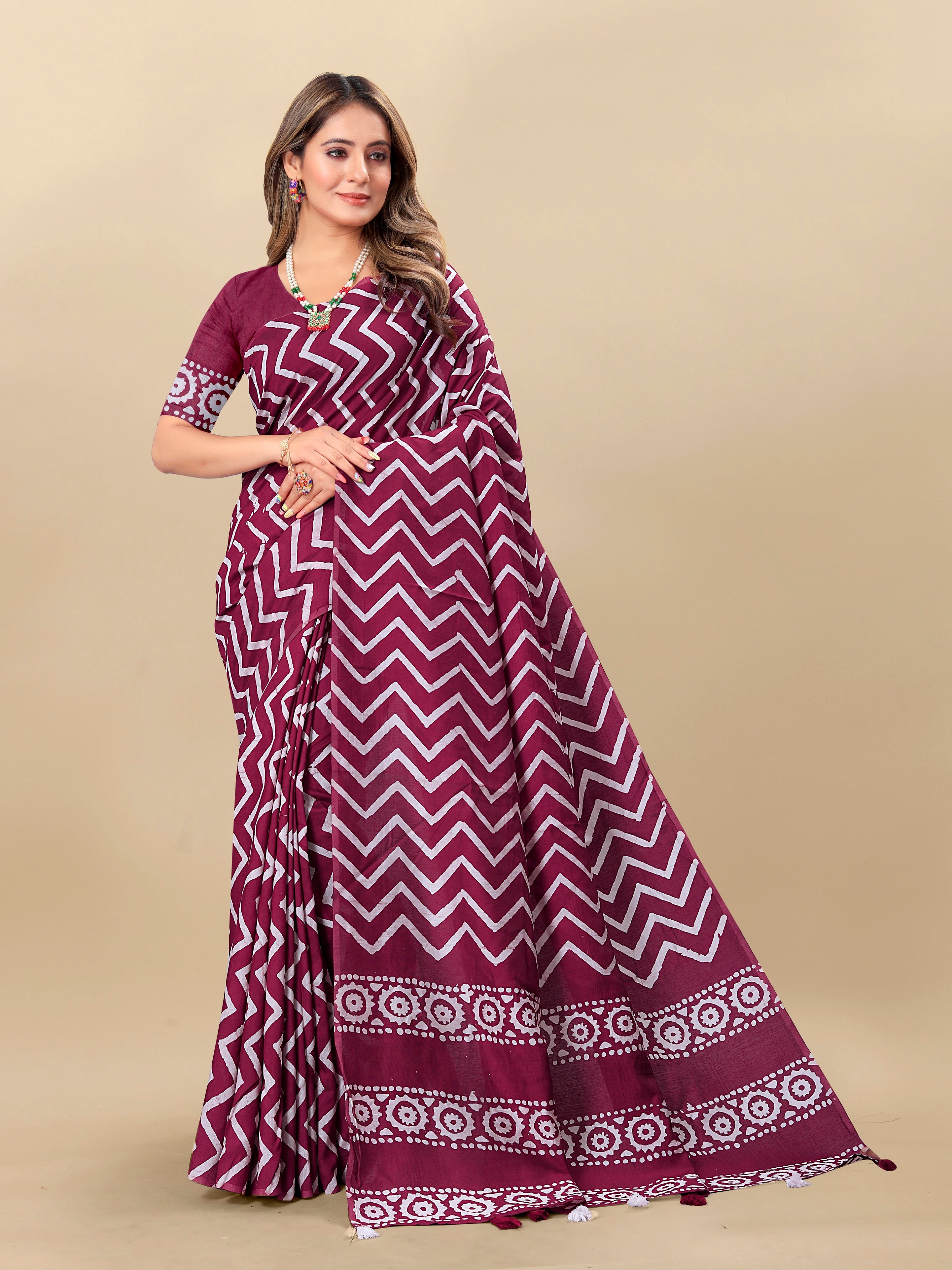 Vedant Vastram Designer Digital Print Batik Saree - Wine - Distacart