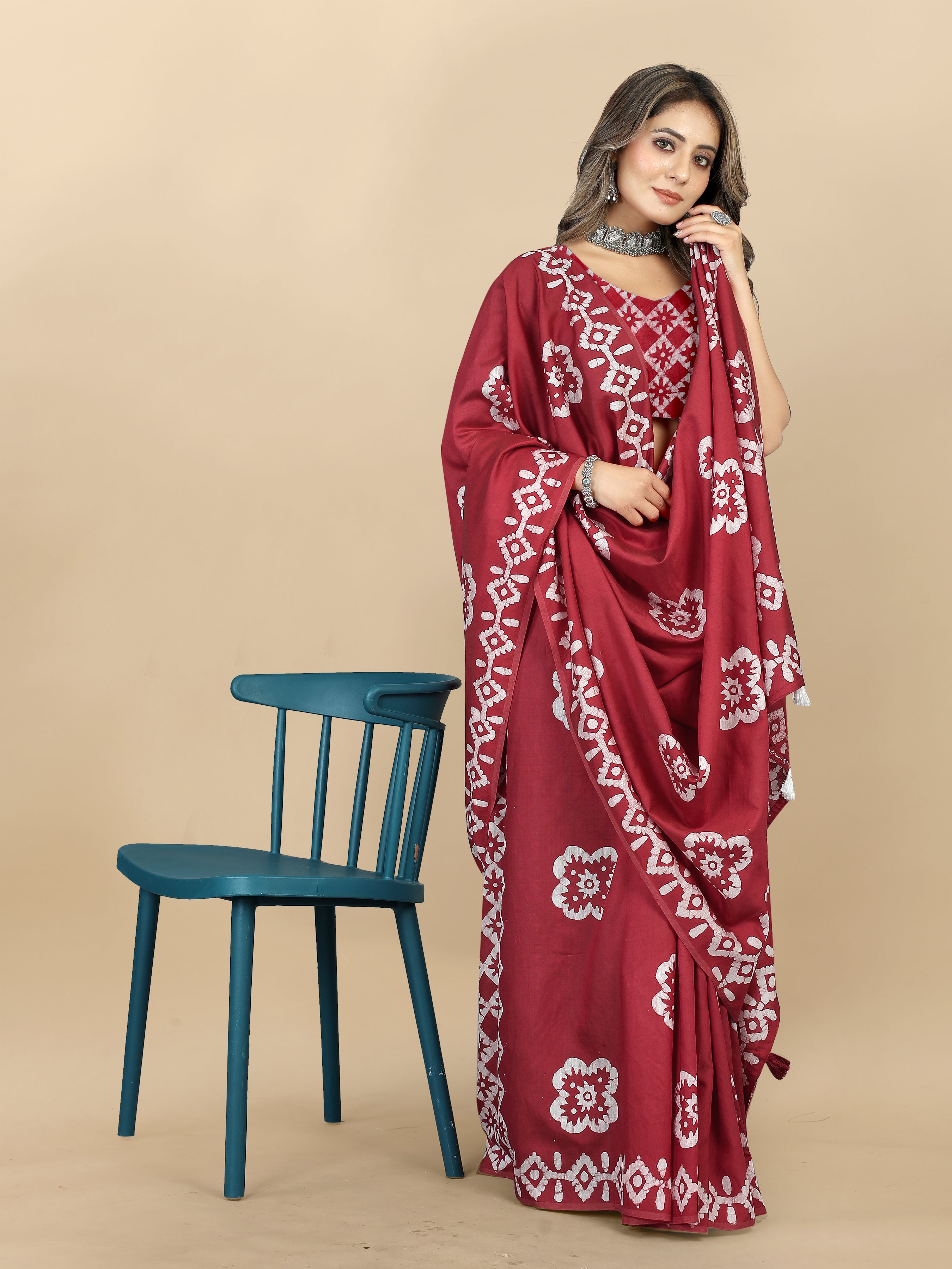 Vedant Vastram Designer Digital Print Batik Saree - Maroon - Distacart