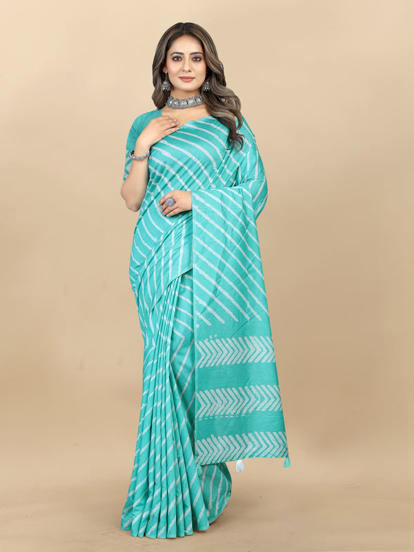 Vedant Vastram Designer Digital Print Batik Saree - Turquoise - Distacart