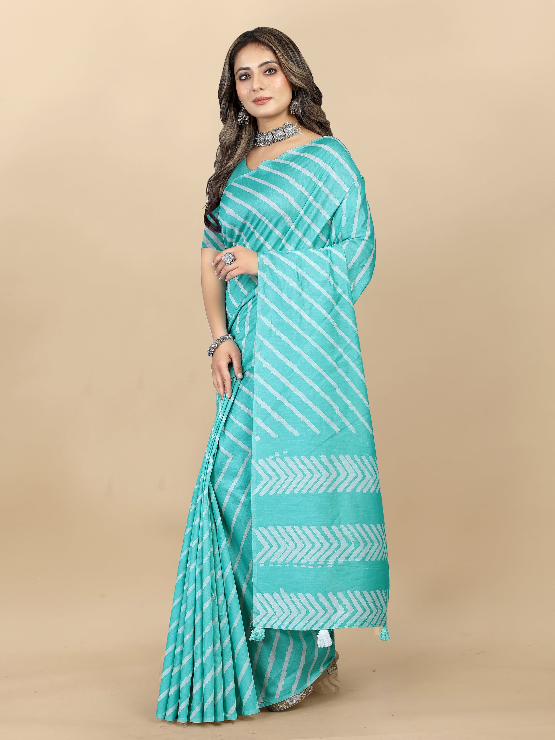 Vedant Vastram Designer Digital Print Batik Saree - Turquoise - Distacart