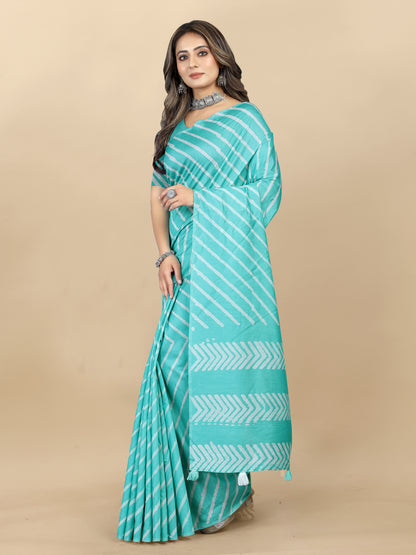 Vedant Vastram Designer Digital Print Batik Saree - Turquoise - Distacart