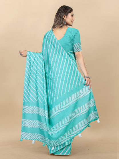 Vedant Vastram Designer Digital Print Batik Saree - Turquoise - Distacart