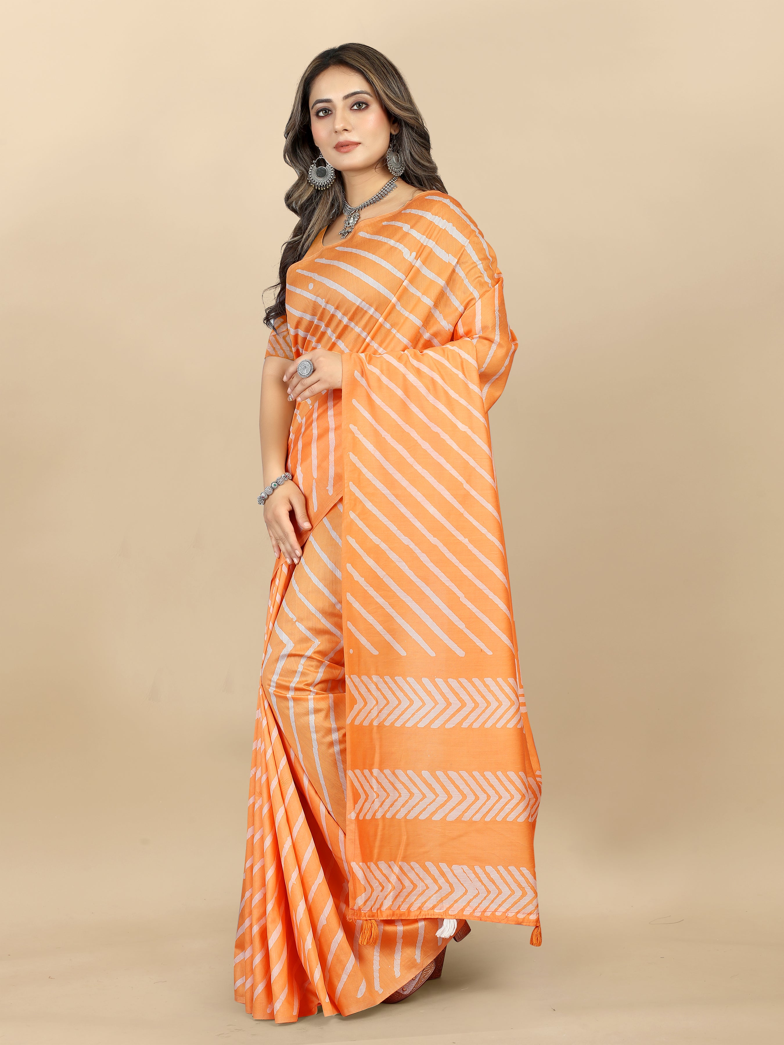 Vedant Vastram Designer Digital Print Batik Saree - Orange - Distacart