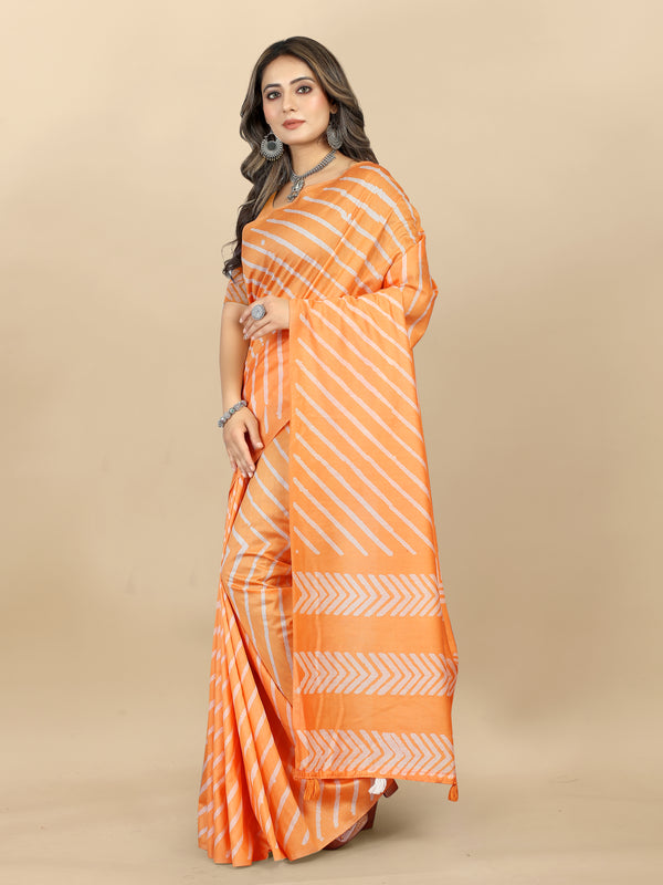 Vedant Vastram Designer Digital Print Batik Saree - Orange - Distacart