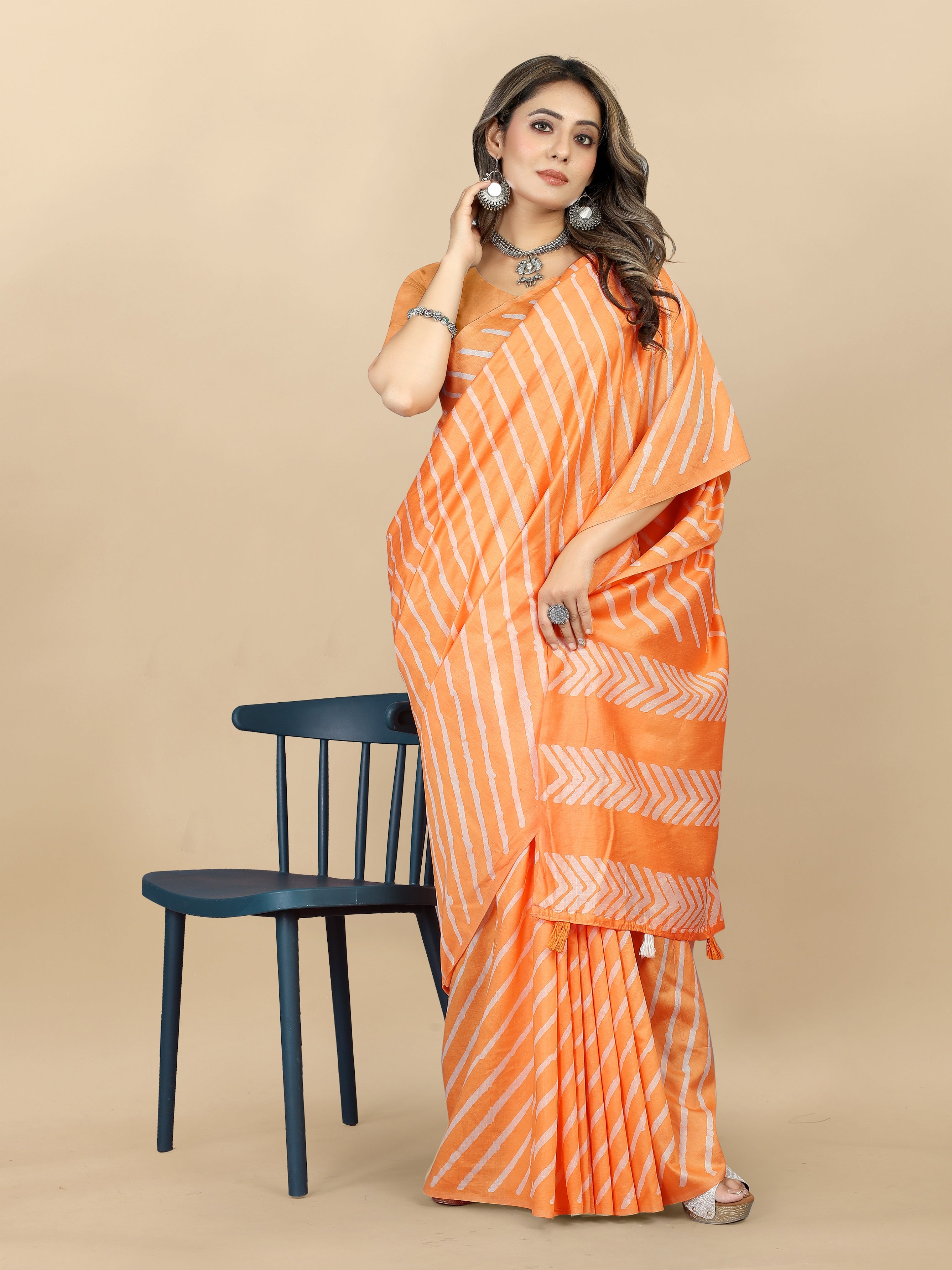 Vedant Vastram Designer Digital Print Batik Saree - Orange - Distacart