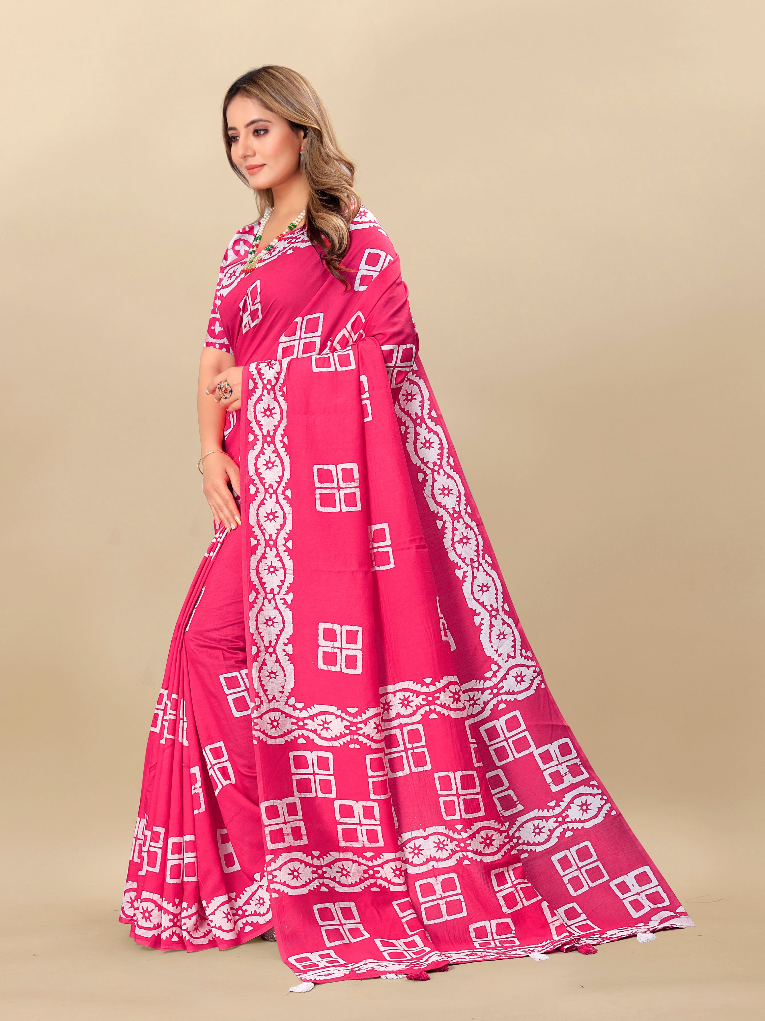Vedant Vastram Designer Digital Print Batik Saree - Pink - Distacart