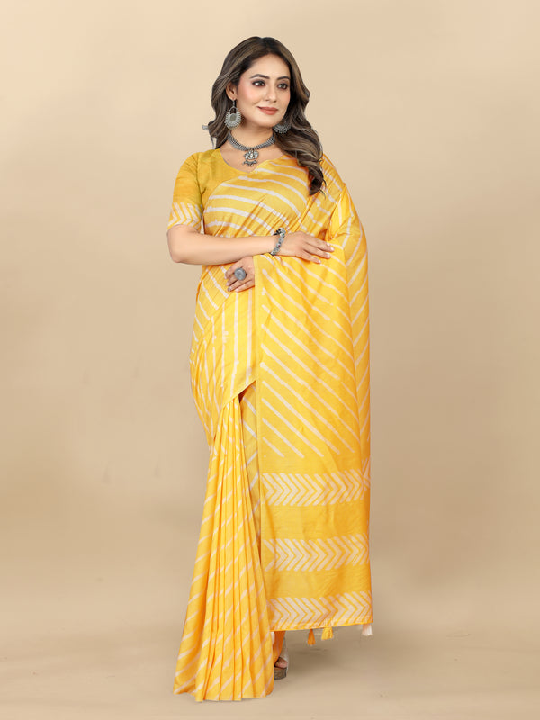 Vedant Vastram Designer Digital Print Batik Saree - Yellow - Distacart
