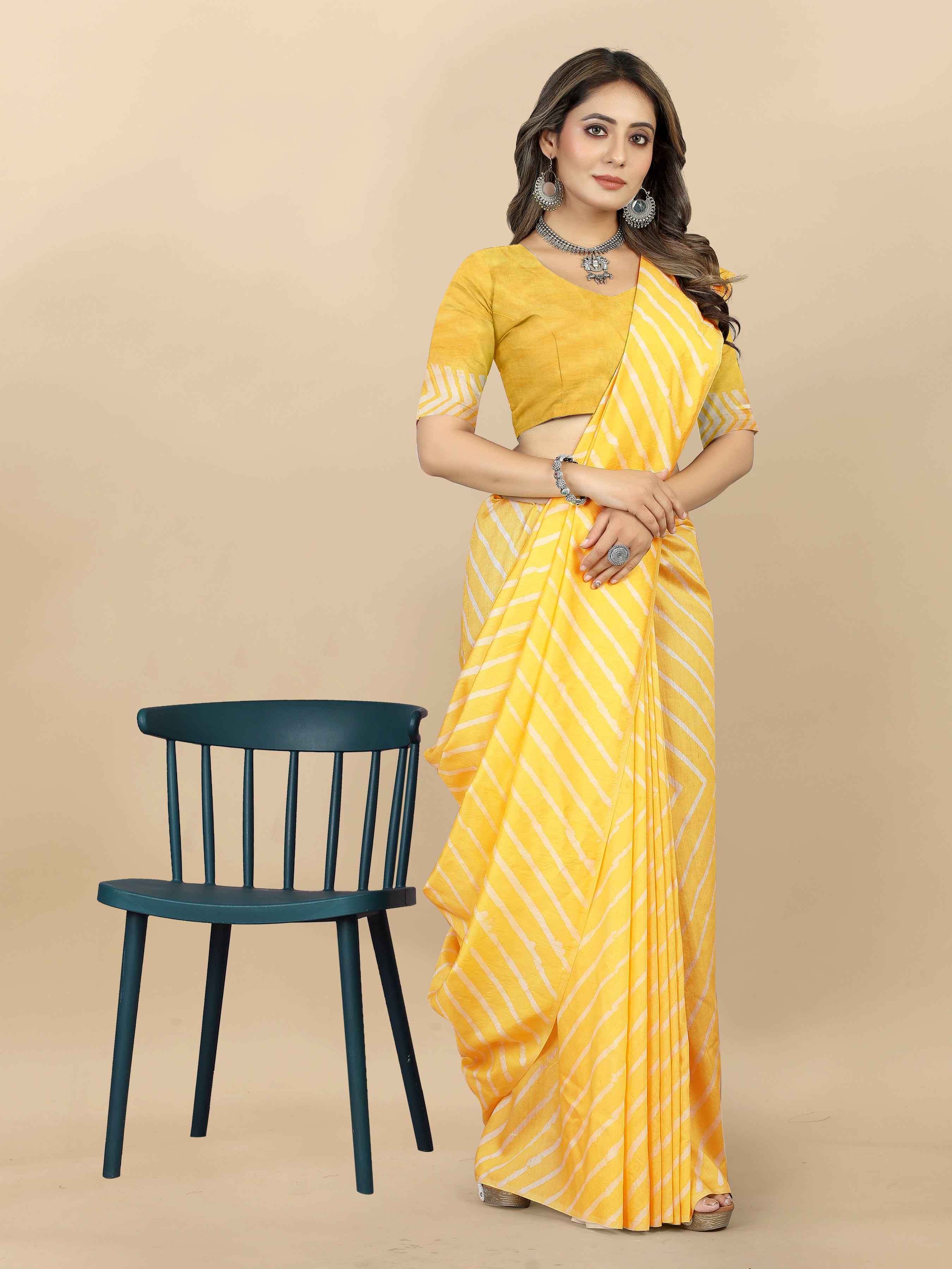 Vedant Vastram Designer Digital Print Batik Saree - Yellow - Distacart