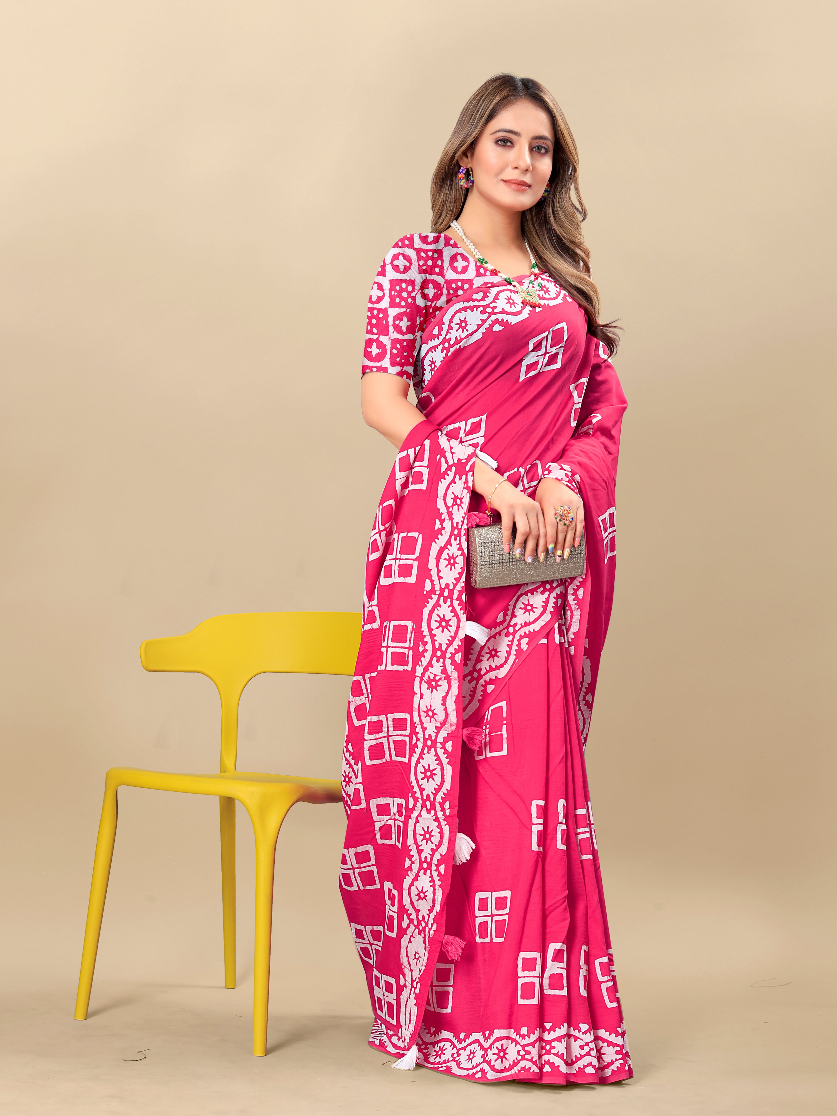 Vedant Vastram Designer Digital Print Batik Saree - Pink - Distacart