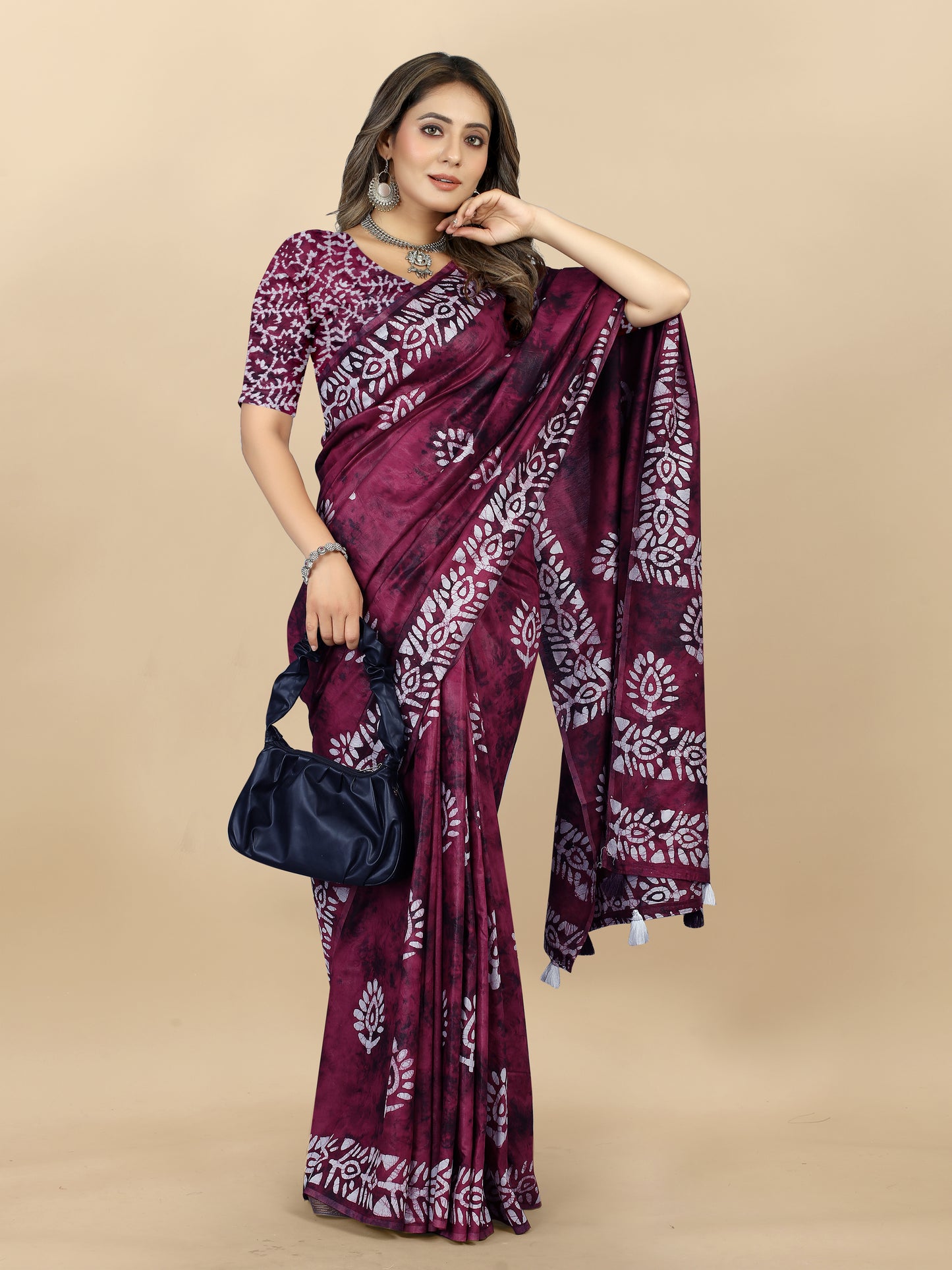 Vedant Vastram Designer Digital Print Batik Saree - Wine - Distacart
