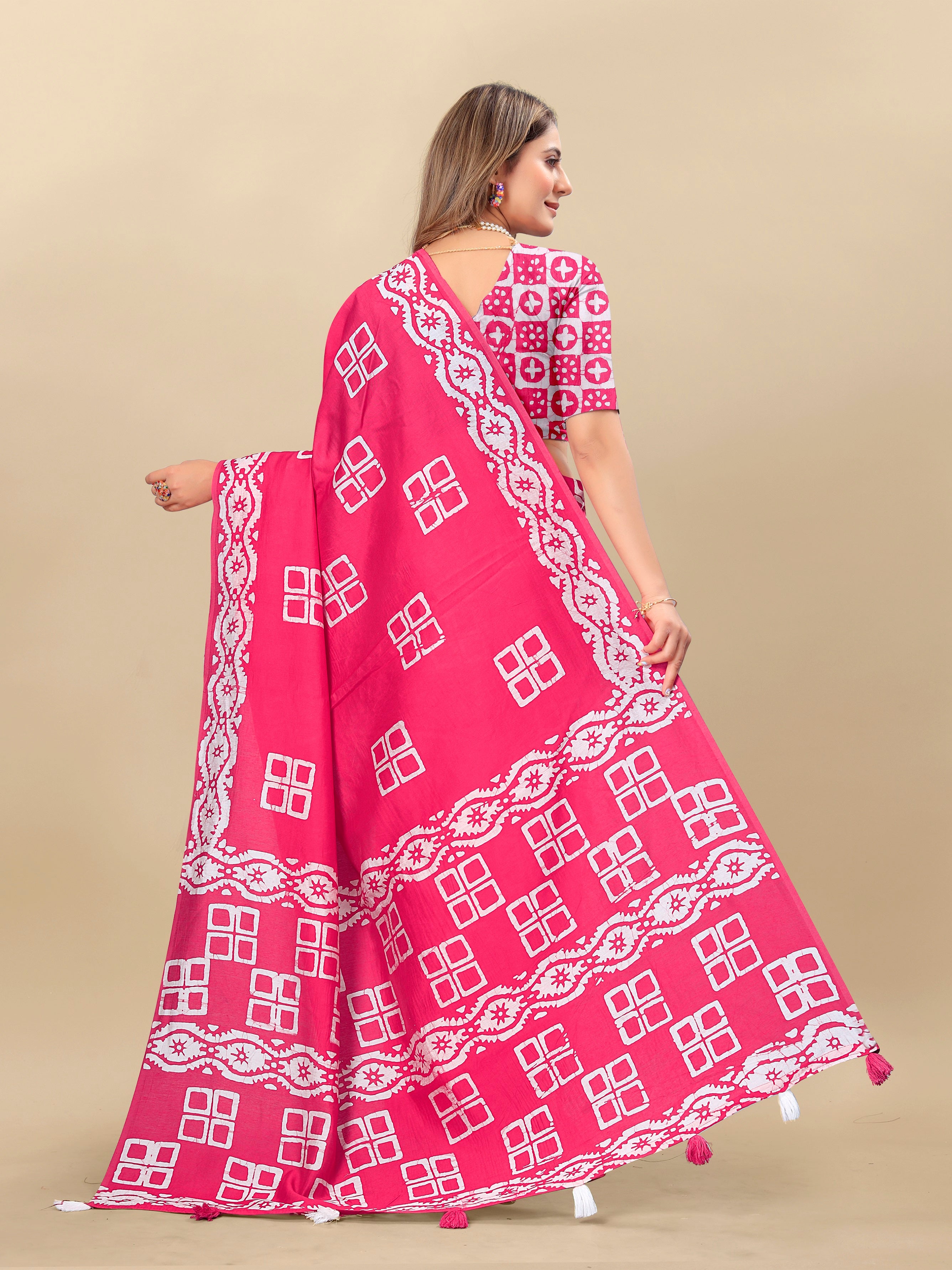 Vedant Vastram Designer Digital Print Batik Saree - Pink - Distacart