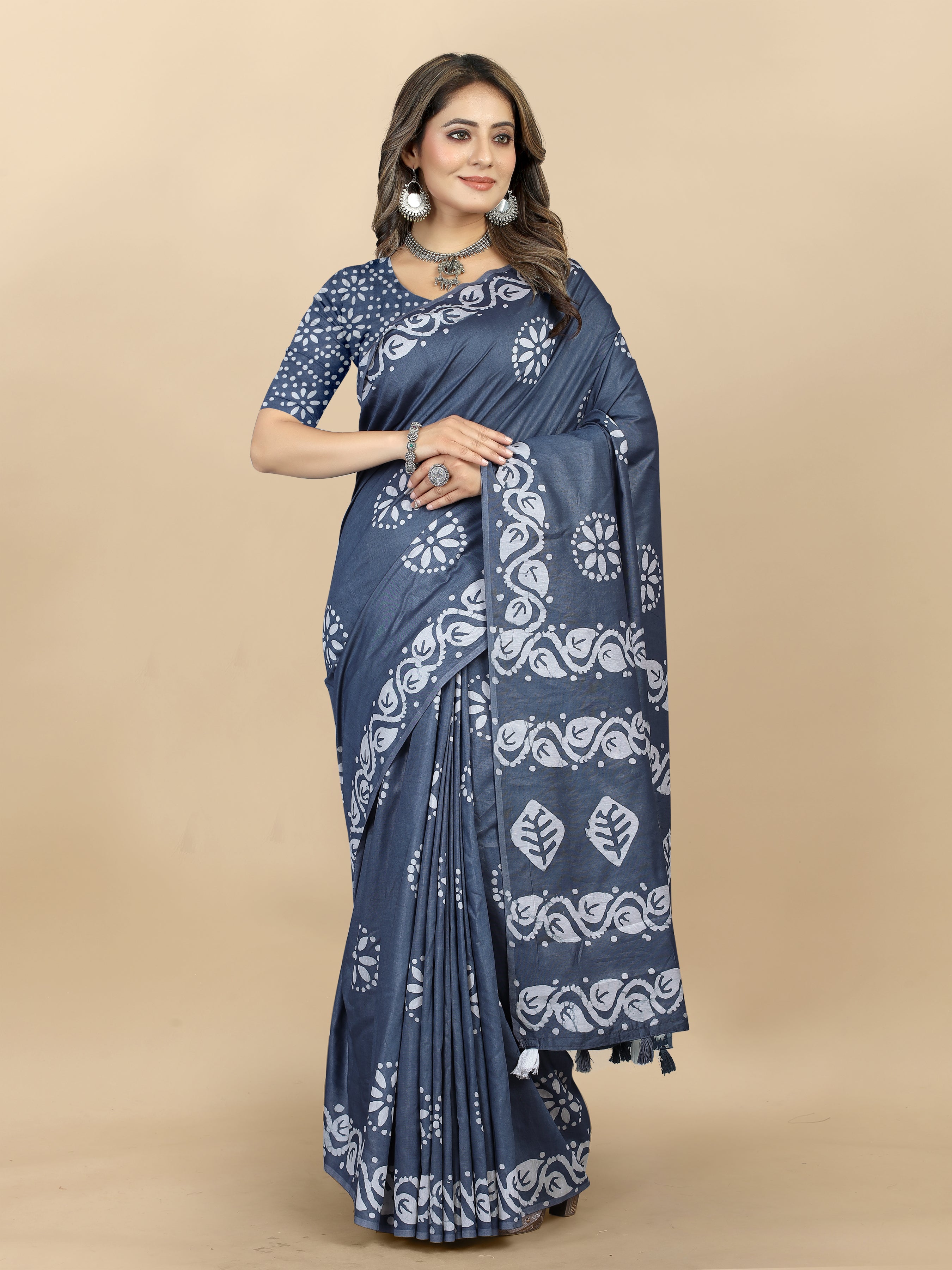 Vedant Vastram Designer Digital Print Batik Saree - Grey - Distacart