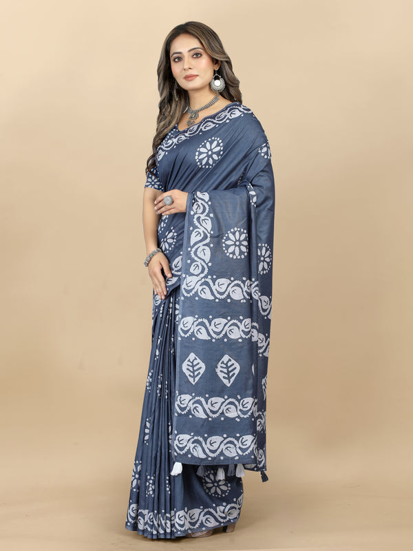 Vedant Vastram Designer Digital Print Batik Saree - Grey - Distacart