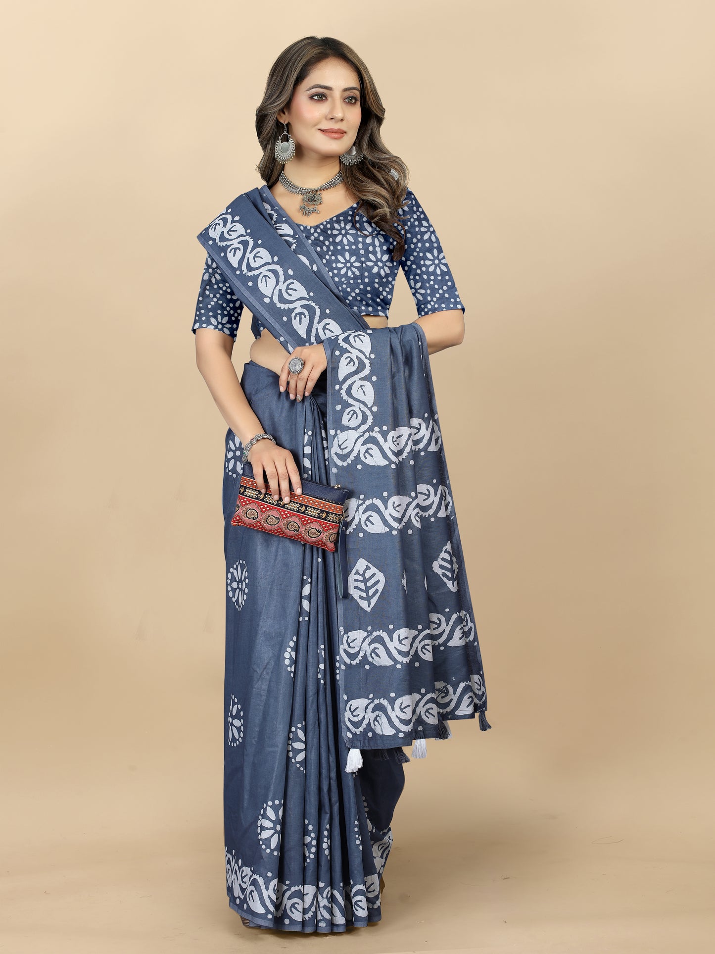 Vedant Vastram Designer Digital Print Batik Saree - Grey - Distacart