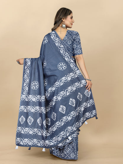 Vedant Vastram Designer Digital Print Batik Saree - Grey - Distacart