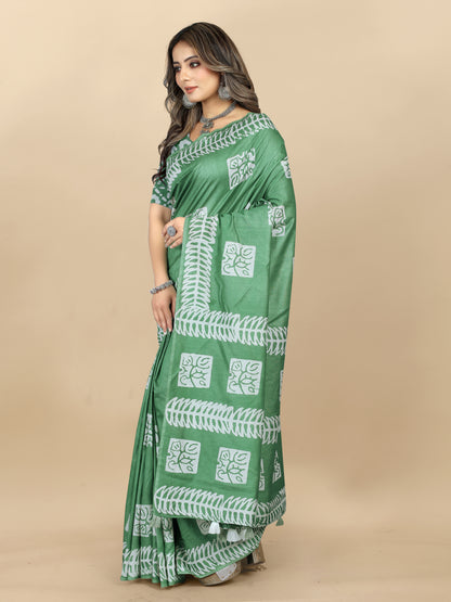 Vedant Vastram Designer Digital Print Batik Saree - Green - Distacart