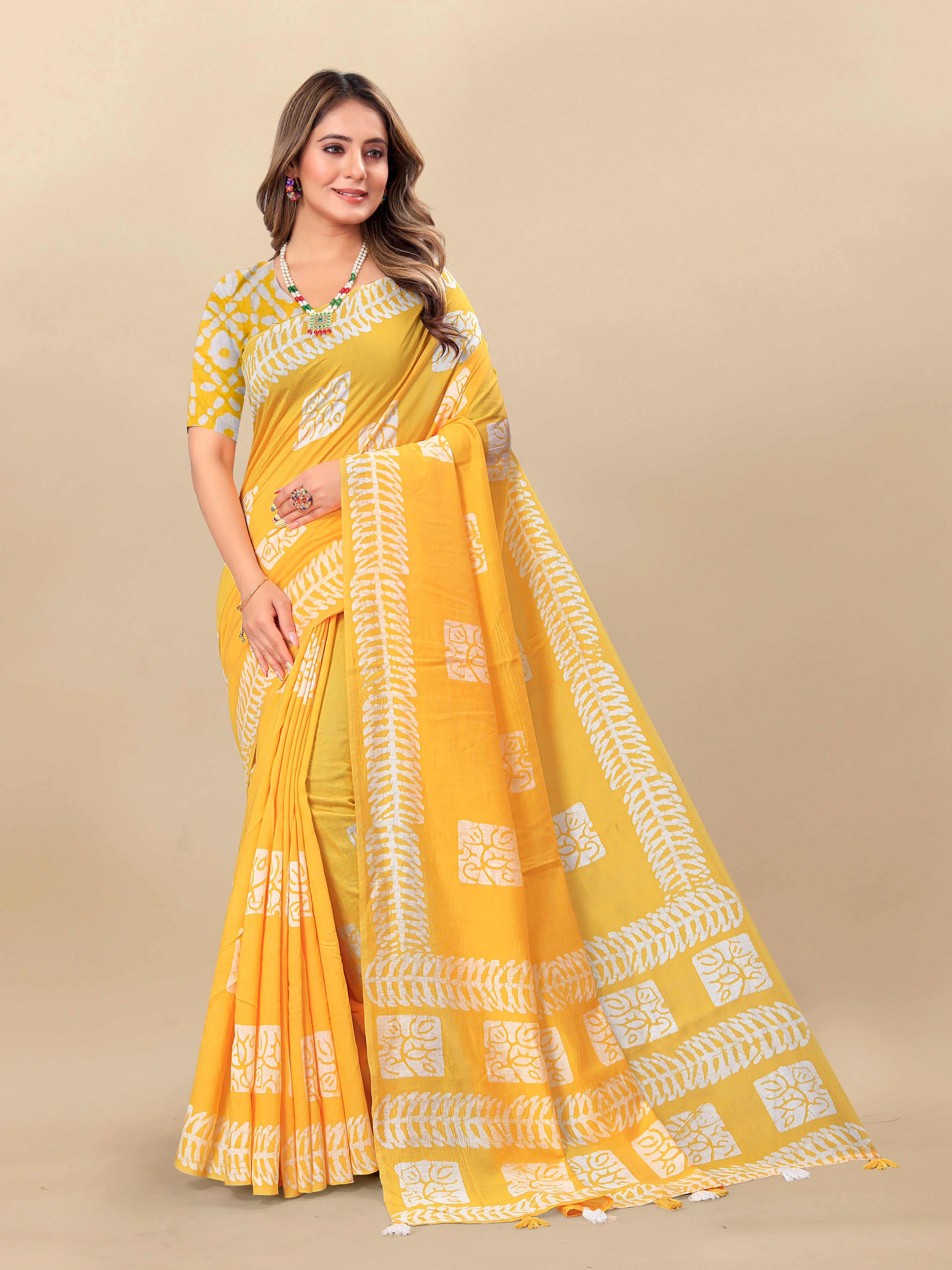 Vedant Vastram Designer Digital Print Batik Saree - Yellow - Distacart