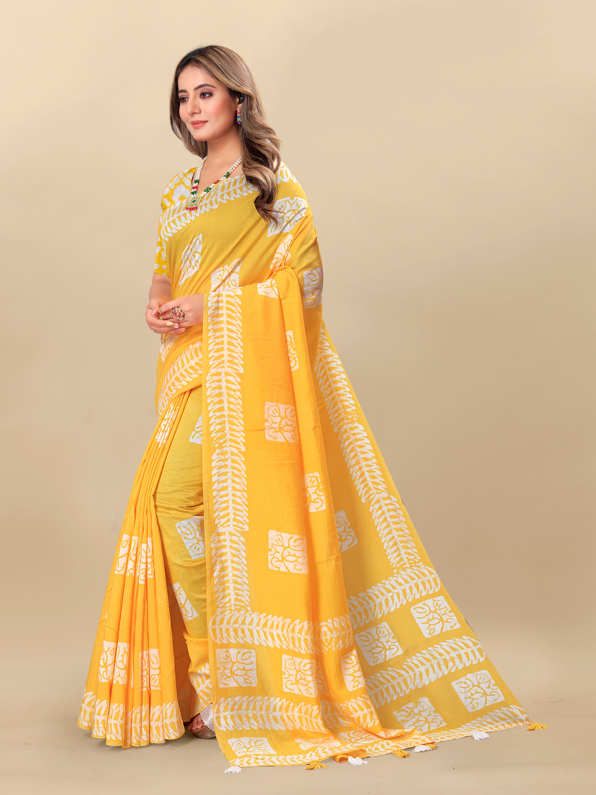 Vedant Vastram Designer Digital Print Batik Saree - Yellow - Distacart