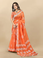 Thumbnail for Vedant Vastram Designer Digital Print Batik Saree - Orange - Distacart