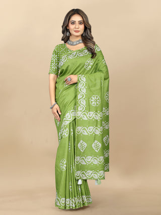 Vedant Vastram Designer Digital Print Batik Saree - Green - Distacart