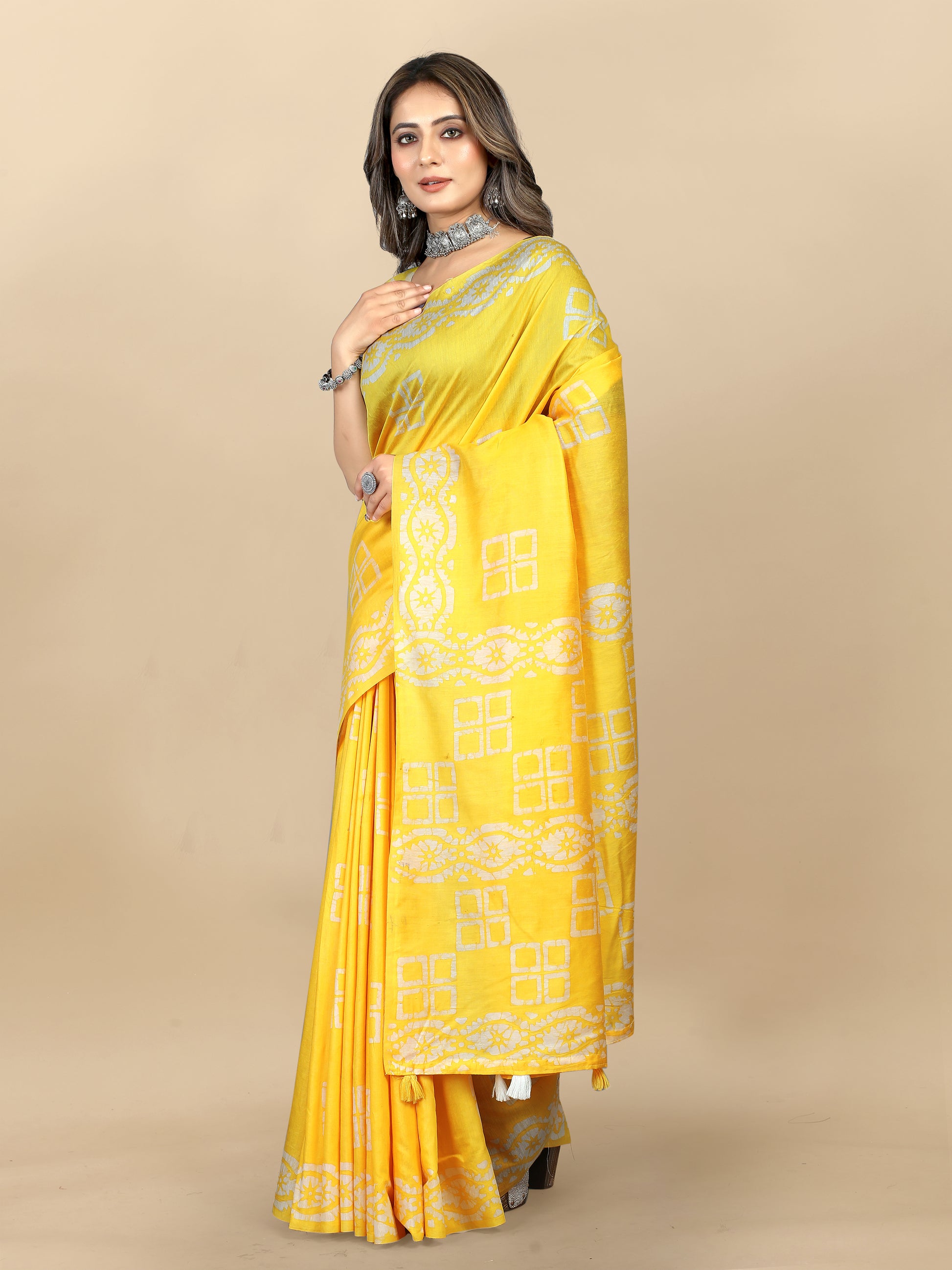 Vedant Vastram Designer Digital Print Batik Saree - Yellow - Distacart
