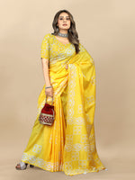 Thumbnail for Vedant Vastram Designer Digital Print Batik Saree - Yellow - Distacart