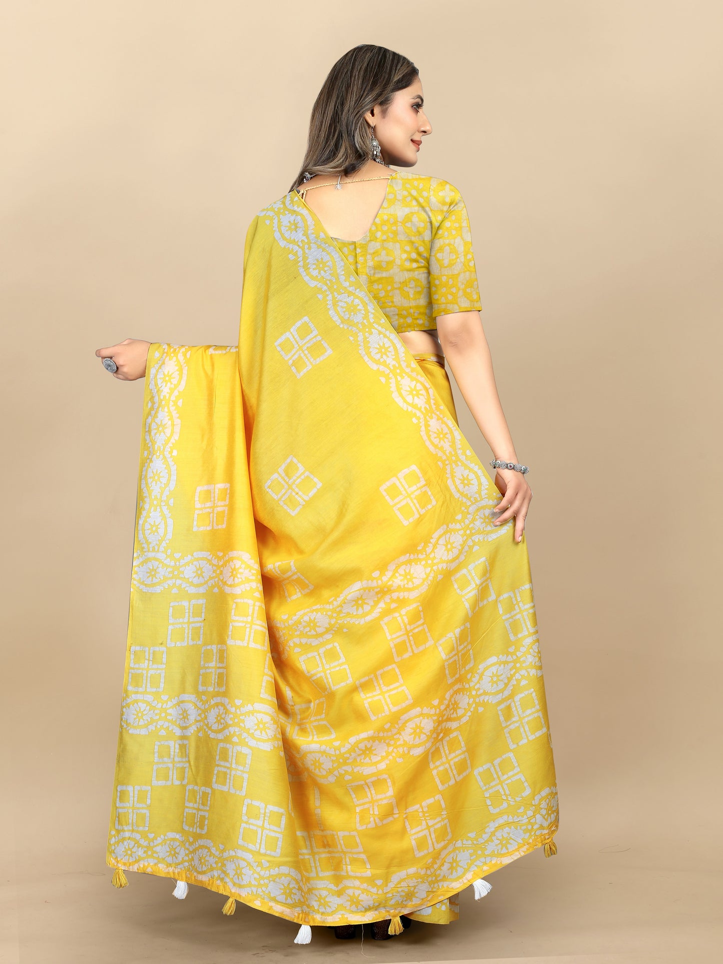 Vedant Vastram Designer Digital Print Batik Saree - Yellow - Distacart