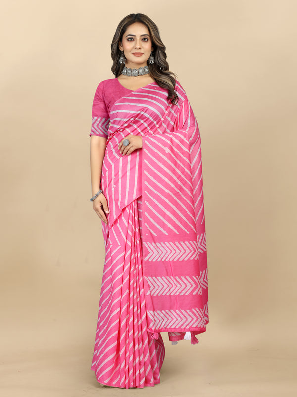 Vedant Vastram Designer Digital Print Batik Saree - Pink - Distacart