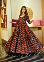 Thumbnail for Jyoti Fashion Women's Brown Heavy Digital Printed Cotton Silk Anarkali Dress - Distacart