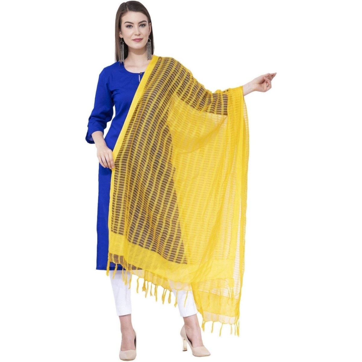 A R SILK Yellow Color Regular Cota cotton Dupattas and Chunnis