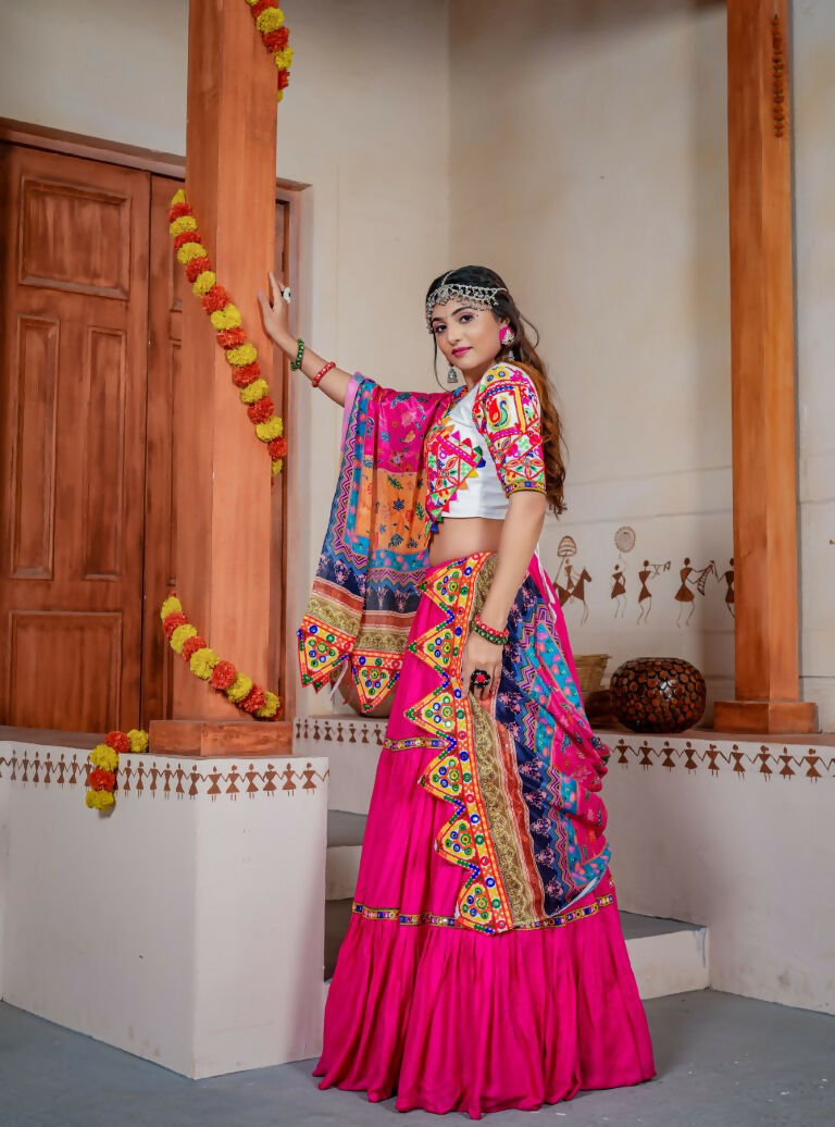 Aastha Fashion Pink Rayon Ready Mirror Lace work Readymade Traditional Lehenga Choli Set - Distacart