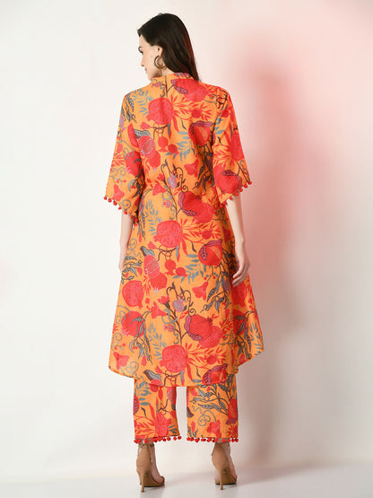 Myshka Women's Yellow Printed Kurta With Palazzos - Distacart