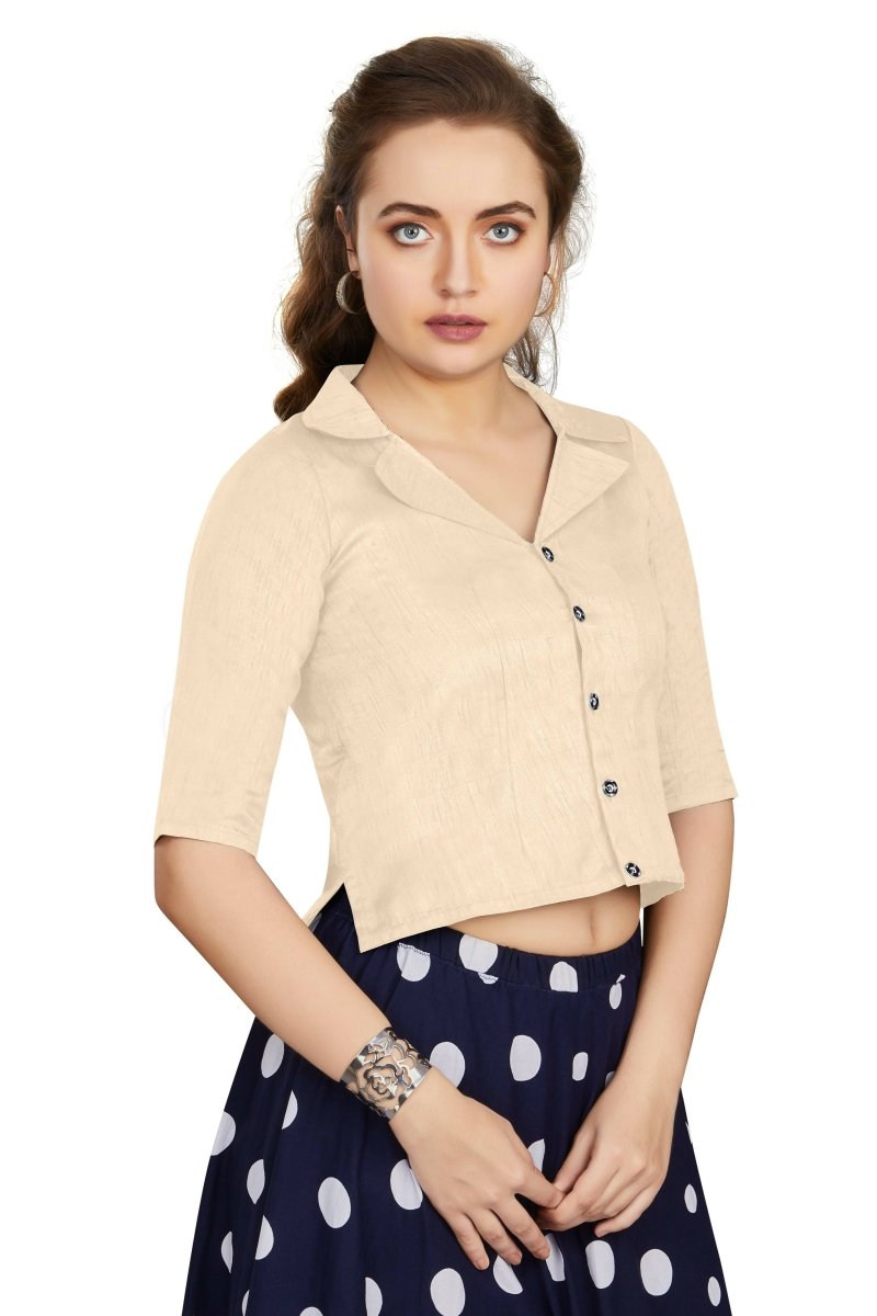 Aastha Fashion Women's Women's Off White Art Silk Button Readymade Blouse - Distacart