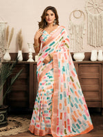 Thumbnail for Joban Fashion White Color Block Linen Ready To Wear Saree With Unstitched Blouse - Distacart