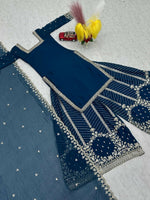 Thumbnail for Teeya Creation Womens New Heavy Fox Georgette Fabric With Heavy Embroidery Work Teal Kurta Set - Dista