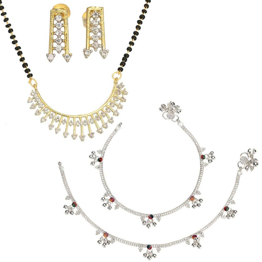 AanyaCentric Gold-plated Mangalsutra Pendant Earring Set & Silver Plated Anklet - Distacart