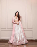 Thumbnail for Jyoti Fashion Women's Peach Satin Silk Sequins Designer Lehenga Choli Set - Distacart