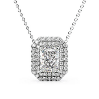 Cauer Elegant Radiant Moissanite Pendant Chain 14K Sterling Silver White Gold Plated