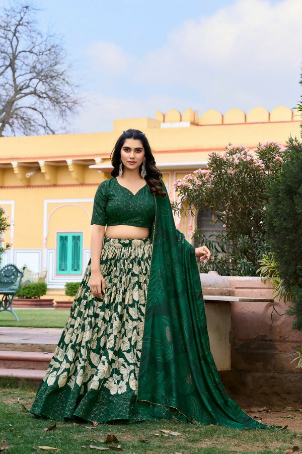 Preksha Creation Tusser Silk With Patola Print With Foil Print Women Lehenga Choli - Green - Distacart