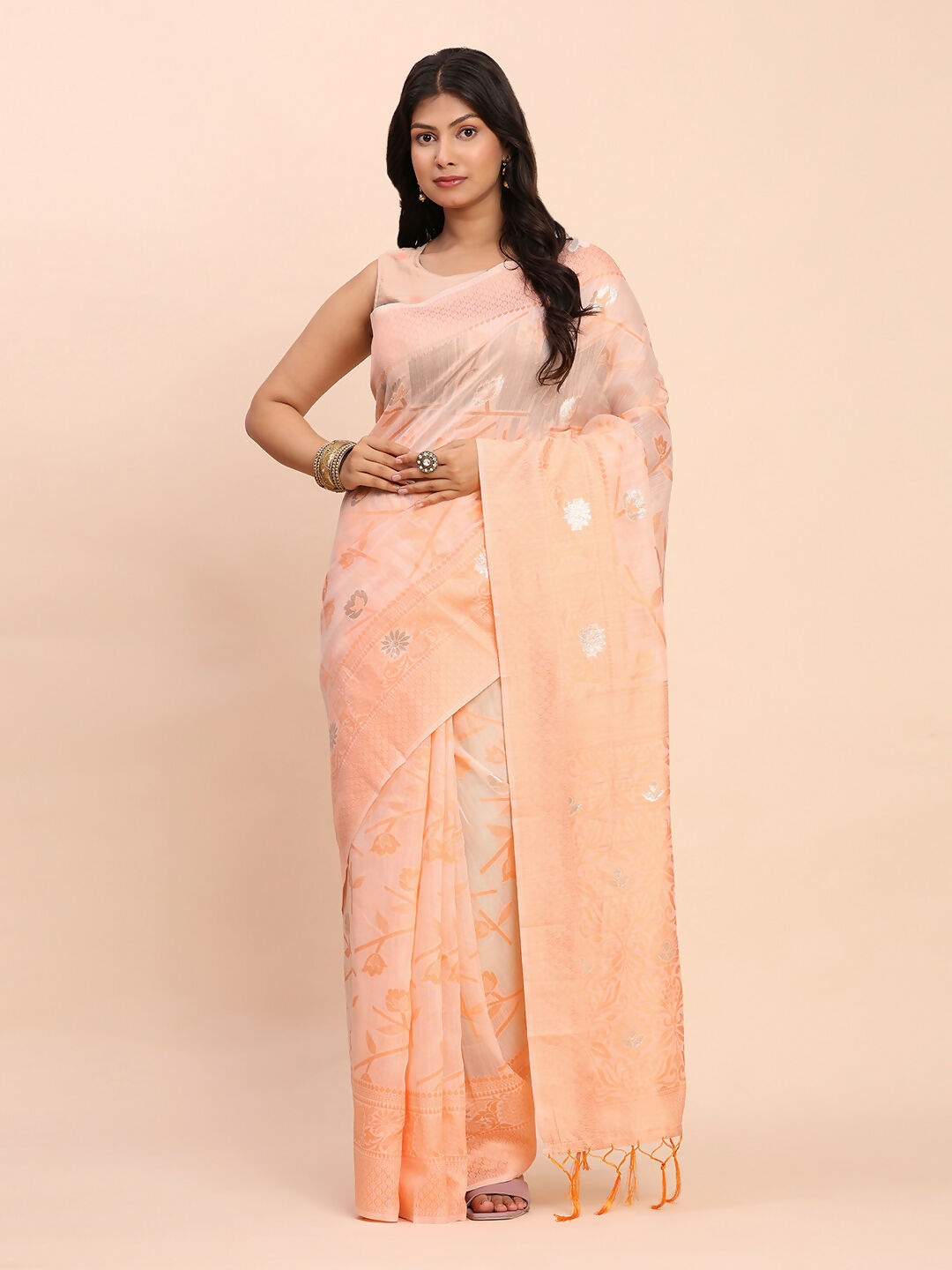 Astita Linen Cotton Peach Saree