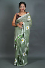 Thumbnail for Exclusive Collection Light Pista Pure Cotton Saree With Sunflower Design