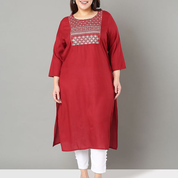 Sztori Plus Size Floral Yoke Design Thread Work Straight Kurta - Distacart