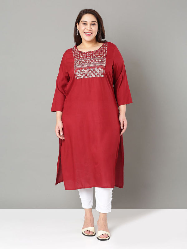 Sztori Plus Size Floral Yoke Design Thread Work Straight Kurta - Distacart