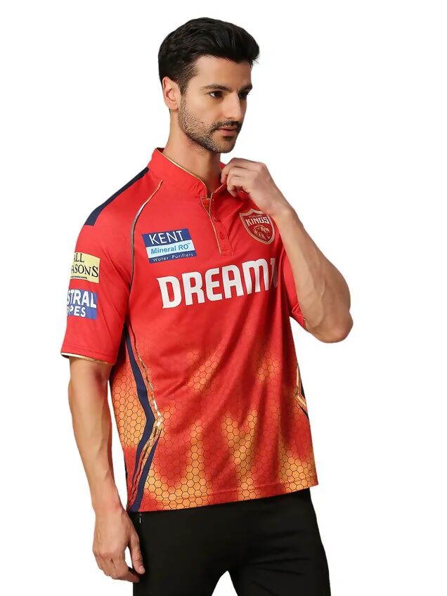Punjab Kings Men Red Printed Half Sleeves Jersey - Distacart