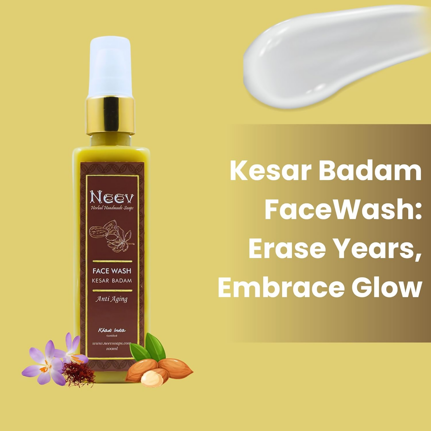 Neev Herbal Handmade Soaps Anti Ageing Kesar Badam Face Wash - Distacart