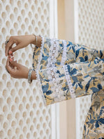 Thumbnail for Yufta Beige Leaf Print Straight Pakistani Style Kurta Trouser And Dupatta Set